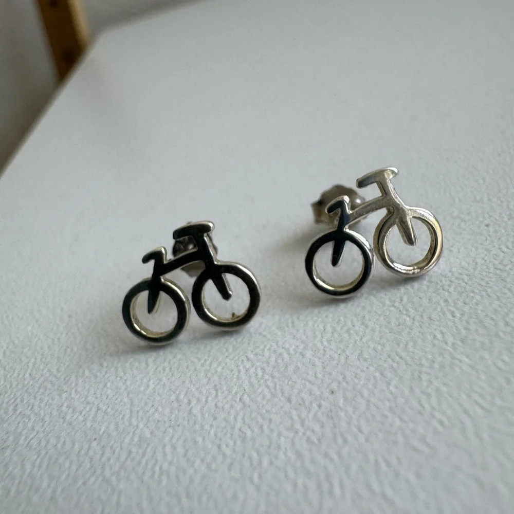 Sterling Silver Bicycle Stud Earrings 🚲 - Picture 5 of 7